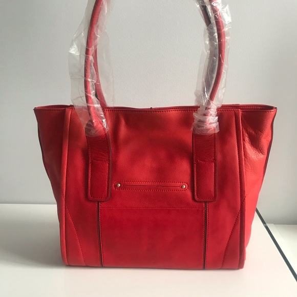 B.Makowsky Lipstick Red Golden Hardware Soft Genuine Leather Large Tote Bag - Picture 6 of 16